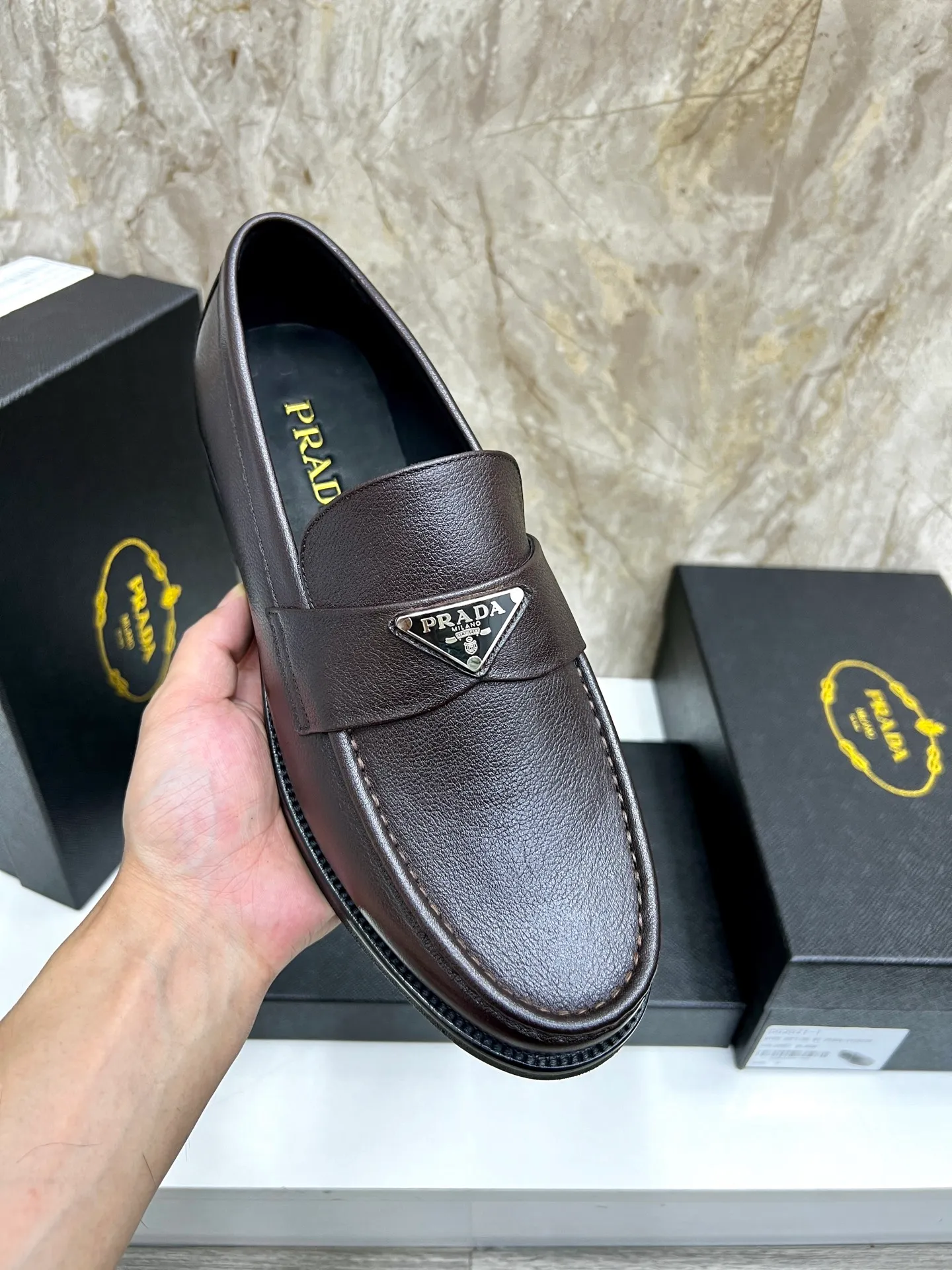 PRADA~ Size: 38-44 (customized 45/46 P: 💰880 P's original official website new high-end men's leather shoes, top-quality original replicas, made of imported open edge beads/calf leather, calf leather breathable lining, original leather outsole!